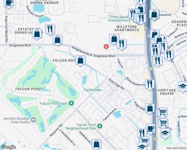 map of restaurants, bars, coffee shops, grocery stores, and more near 1520 Katy Gap Road in Katy