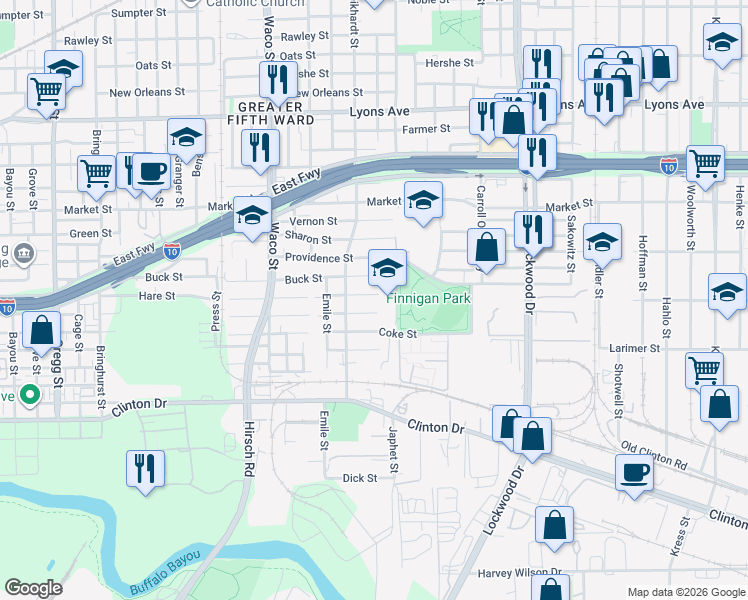 map of restaurants, bars, coffee shops, grocery stores, and more near 4730 Hare Street in Houston