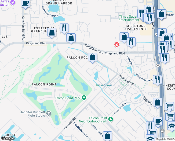 map of restaurants, bars, coffee shops, grocery stores, and more near 24238 Madrid Hill Lane in Katy