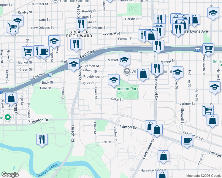map of restaurants, bars, coffee shops, grocery stores, and more near 4730 Hare Street in Houston