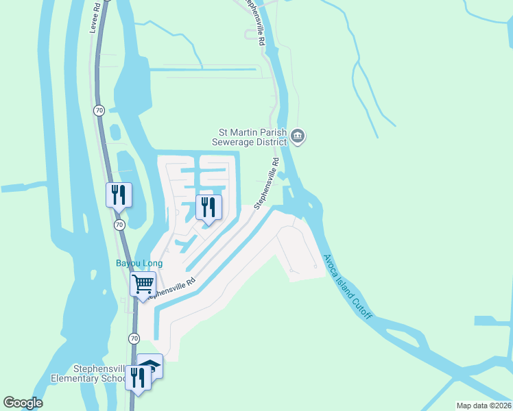 map of restaurants, bars, coffee shops, grocery stores, and more near 1116 Stephensville Road in Morgan City