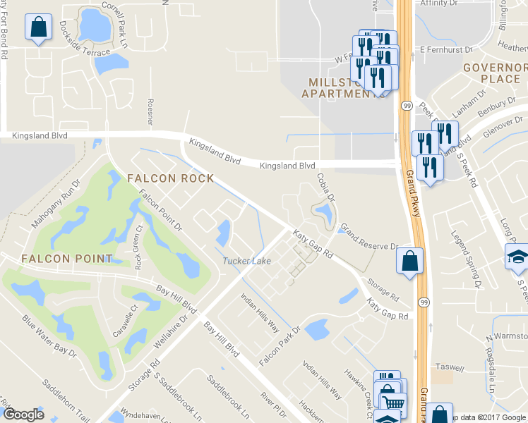 map of restaurants, bars, coffee shops, grocery stores, and more near 1556 Katy Gap Road in Katy