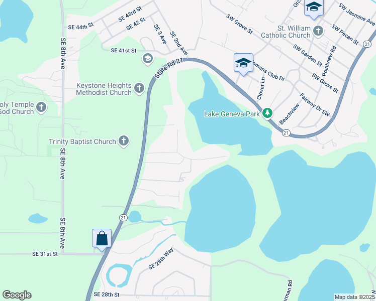 map of restaurants, bars, coffee shops, grocery stores, and more near 159 Southeast 35th Street in Keystone Heights