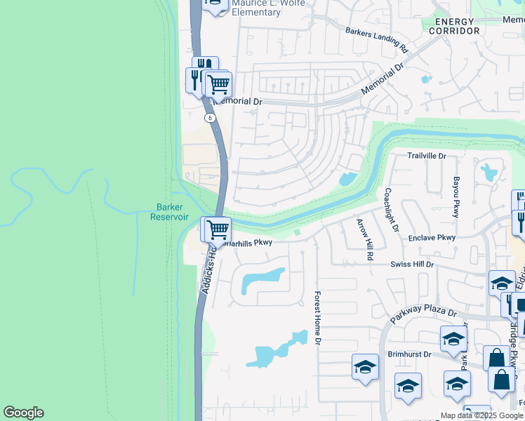 map of restaurants, bars, coffee shops, grocery stores, and more near 1111 Ivy Wall Drive in Houston