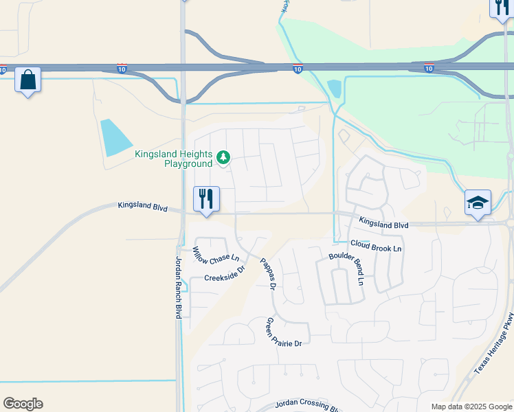 map of restaurants, bars, coffee shops, grocery stores, and more near 30119 Prairie Creek Court in Brookshire