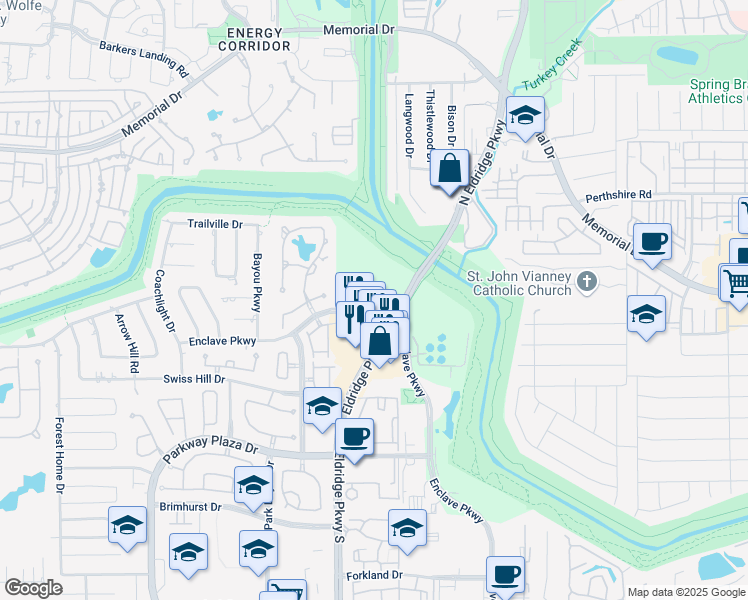 map of restaurants, bars, coffee shops, grocery stores, and more near 1080 Eldridge Parkway in Houston