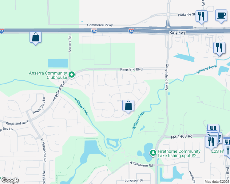map of restaurants, bars, coffee shops, grocery stores, and more near 28111 Round Moon Lane in Katy