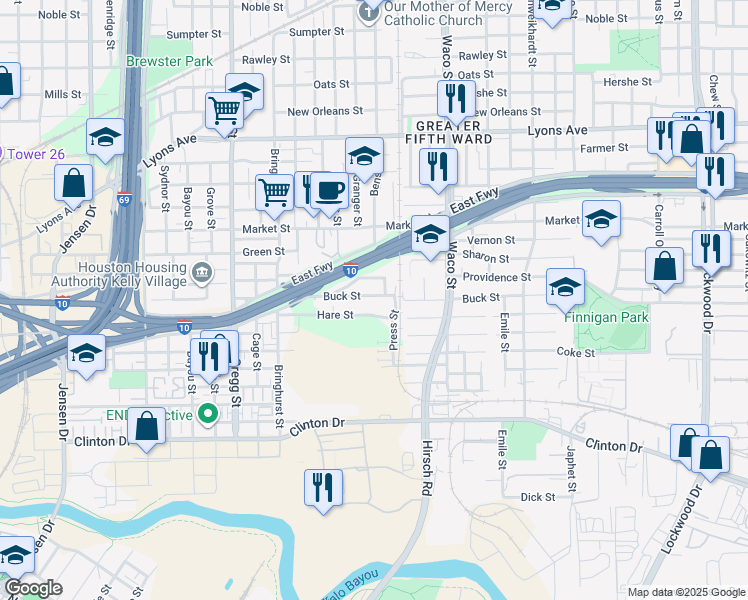 map of restaurants, bars, coffee shops, grocery stores, and more near 4108 Providence Street in Houston