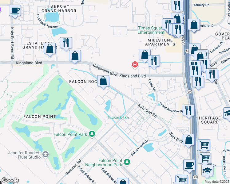 map of restaurants, bars, coffee shops, grocery stores, and more near 24206 Peralta Glen Lane in Katy