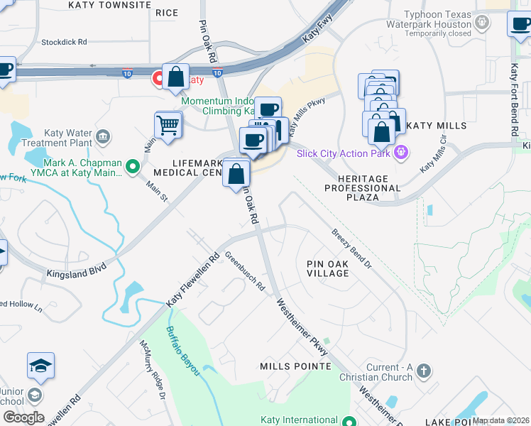 map of restaurants, bars, coffee shops, grocery stores, and more near 24702 Weld Court in Katy