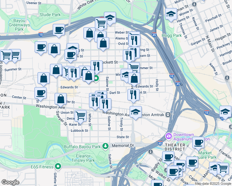 map of restaurants, bars, coffee shops, grocery stores, and more near 1659 Dart Street in Houston