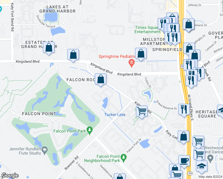 map of restaurants, bars, coffee shops, grocery stores, and more near 24210 Peralta Glen Lane in Katy
