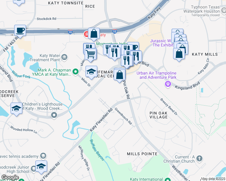 map of restaurants, bars, coffee shops, grocery stores, and more near 1400 Katy Flewellen Road in Katy