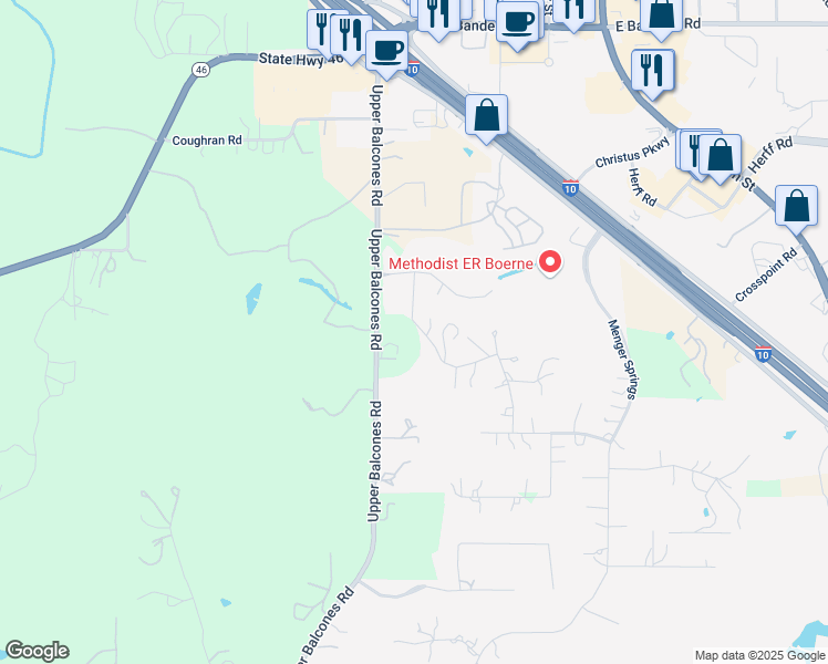 map of restaurants, bars, coffee shops, grocery stores, and more near 209 Well Springs in Boerne