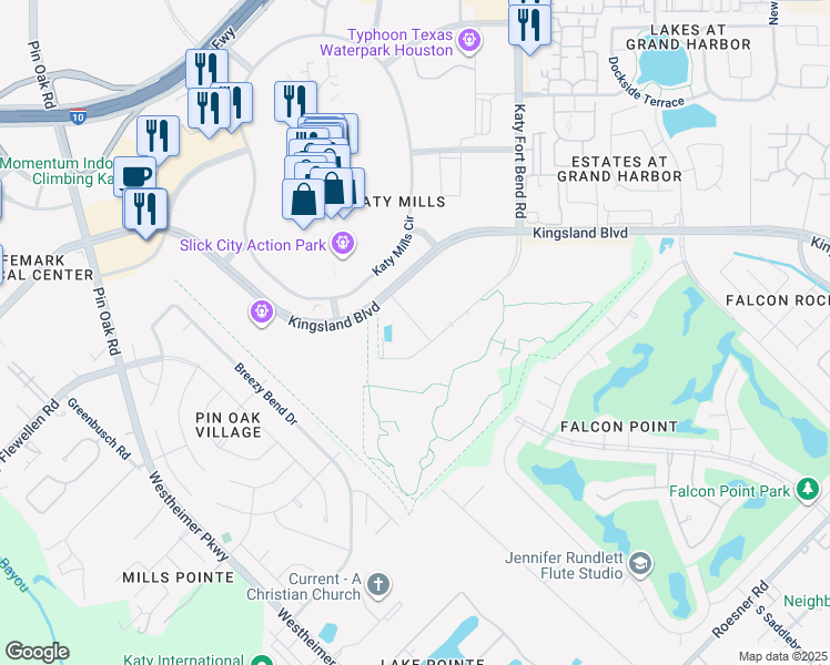 map of restaurants, bars, coffee shops, grocery stores, and more near 23232 Kingsland Boulevard in Katy