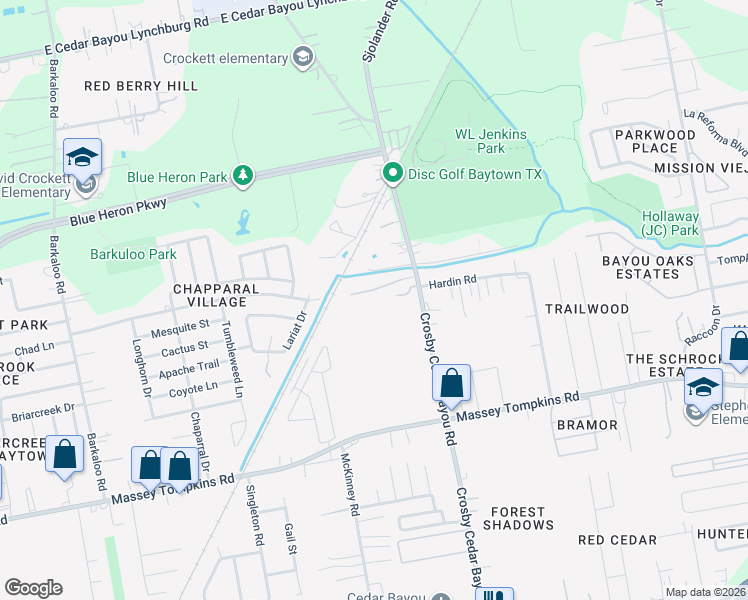 map of restaurants, bars, coffee shops, grocery stores, and more near 4133 Crosby Cedar Bayou Road in Baytown