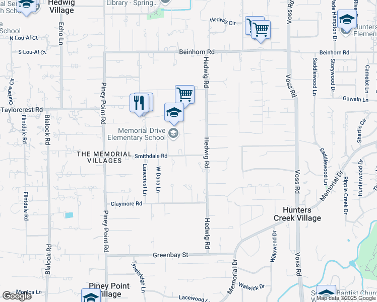 map of restaurants, bars, coffee shops, grocery stores, and more near 402 Oak Lane in Houston