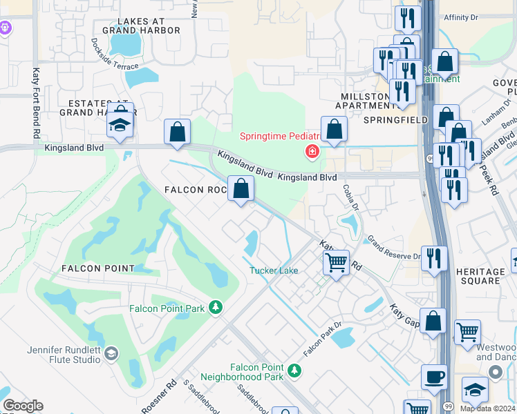 map of restaurants, bars, coffee shops, grocery stores, and more near 24230 Peralta Glen Lane in Katy
