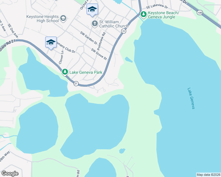 map of restaurants, bars, coffee shops, grocery stores, and more near 39 Nelsons Point in Keystone Heights