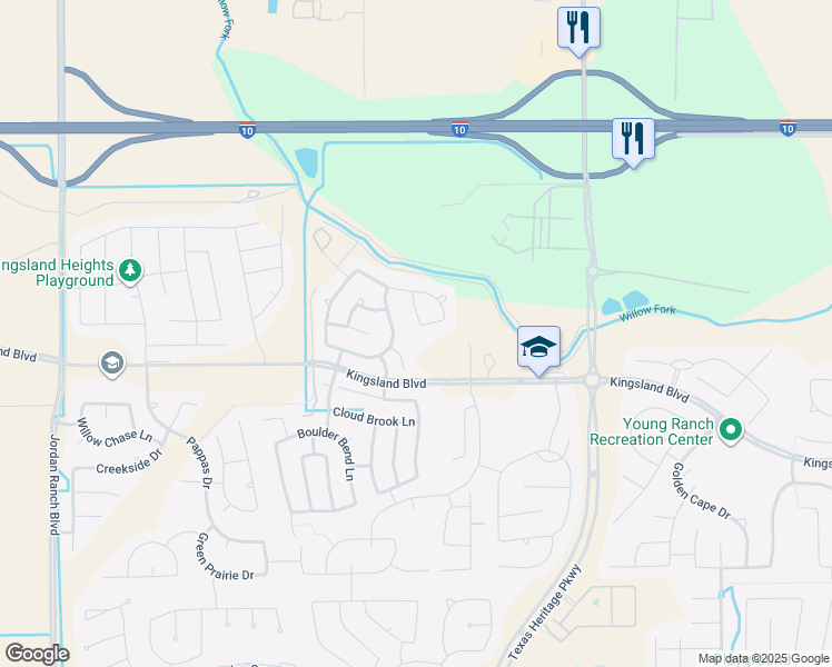 map of restaurants, bars, coffee shops, grocery stores, and more near 10101 Sweet Willow Lane in Brookshire