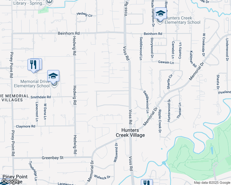 map of restaurants, bars, coffee shops, grocery stores, and more near 10829 Long Shadow Lane in Houston