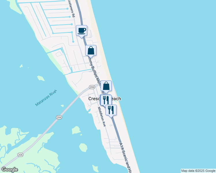 map of restaurants, bars, coffee shops, grocery stores, and more near 6816 A Avenue in St. Augustine