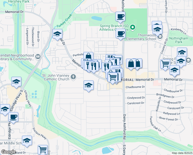 map of restaurants, bars, coffee shops, grocery stores, and more near 14743 Memorial Drive in Houston