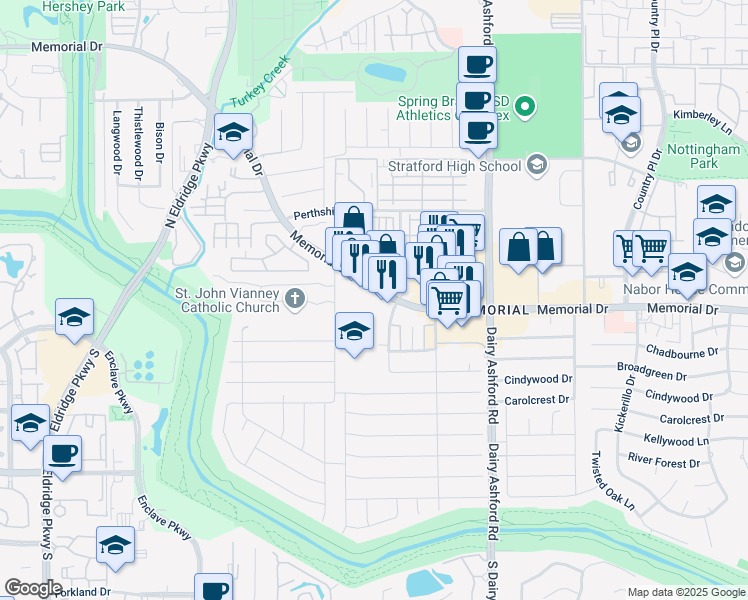 map of restaurants, bars, coffee shops, grocery stores, and more near 14759 Memorial Dr in Houston