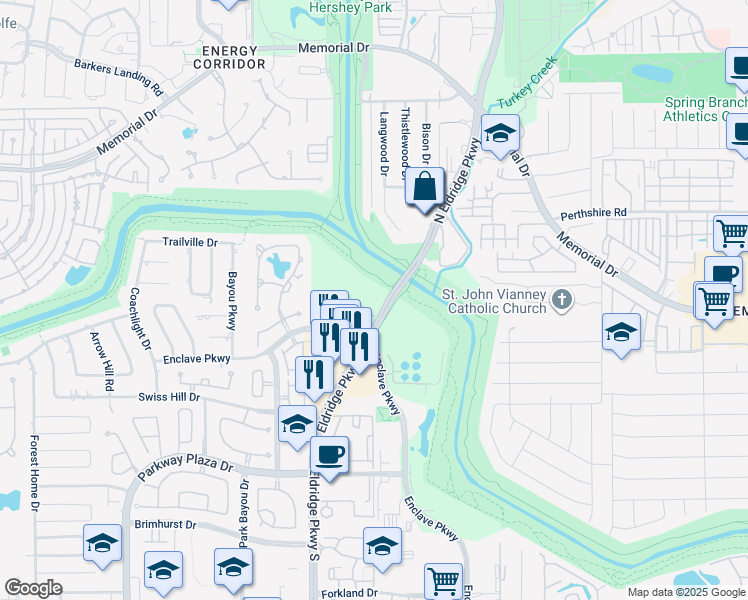 map of restaurants, bars, coffee shops, grocery stores, and more near in Houston