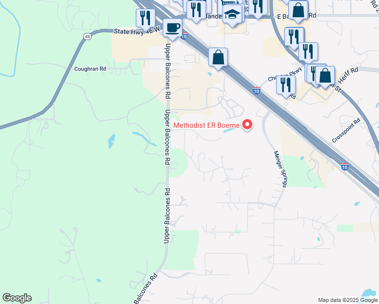 map of restaurants, bars, coffee shops, grocery stores, and more near 209 Well Springs in Boerne