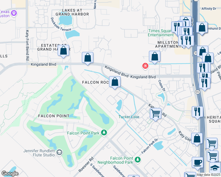 map of restaurants, bars, coffee shops, grocery stores, and more near 819 Merlin Roost in Katy