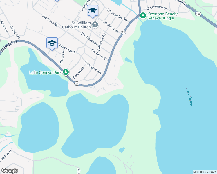 map of restaurants, bars, coffee shops, grocery stores, and more near 39 Nelsons Point in Keystone Heights