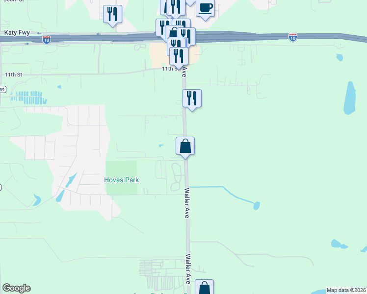 map of restaurants, bars, coffee shops, grocery stores, and more near 740 Farm to Market 359 in Brookshire