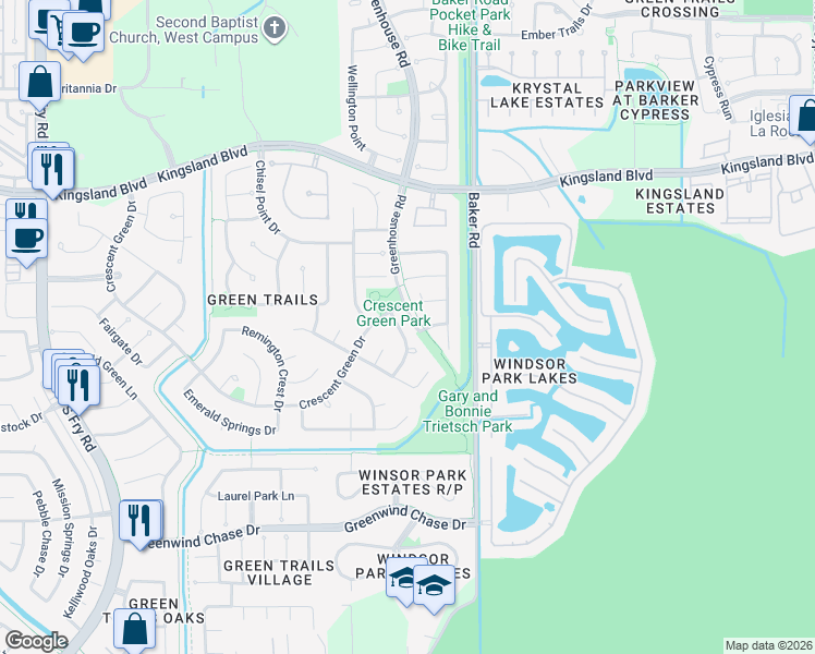 map of restaurants, bars, coffee shops, grocery stores, and more near 1311 Marlstone Drive in Houston