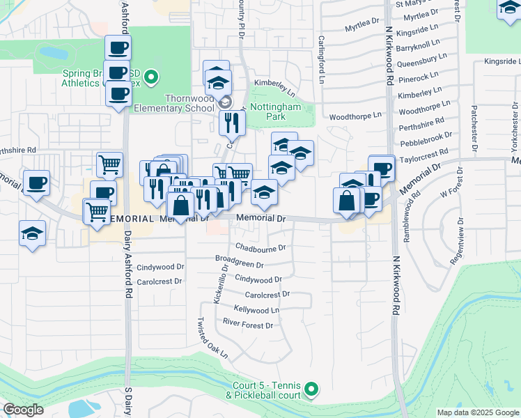 map of restaurants, bars, coffee shops, grocery stores, and more near 14330 Memorial Drive in Houston