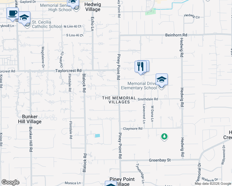 map of restaurants, bars, coffee shops, grocery stores, and more near 621 Piney Point Road in Houston
