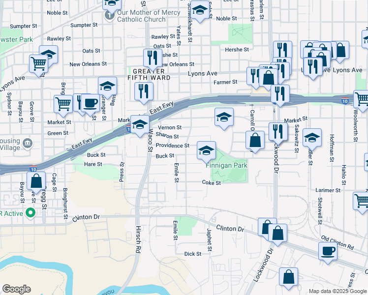 map of restaurants, bars, coffee shops, grocery stores, and more near 4614 Providence Street in Houston