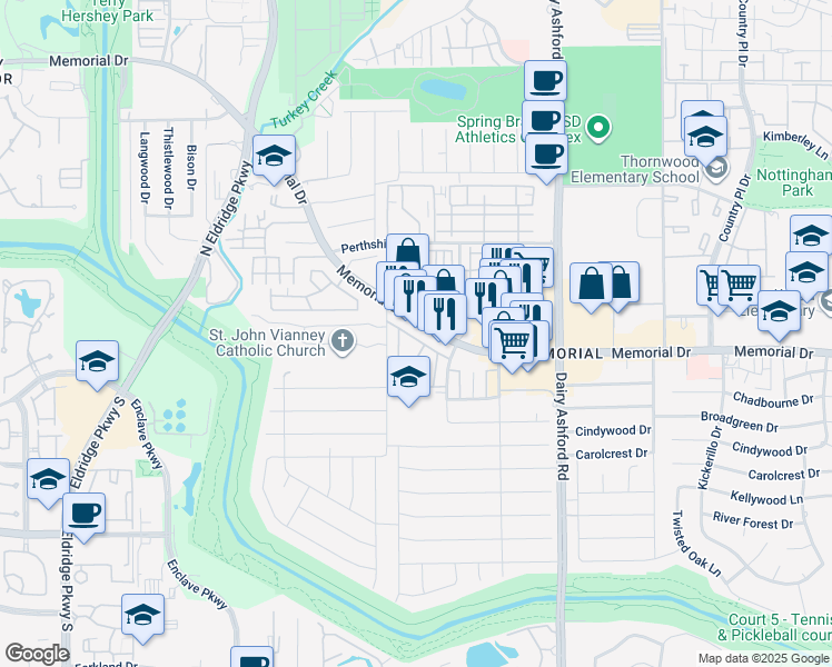 map of restaurants, bars, coffee shops, grocery stores, and more near 14759 Memorial Drive in Houston