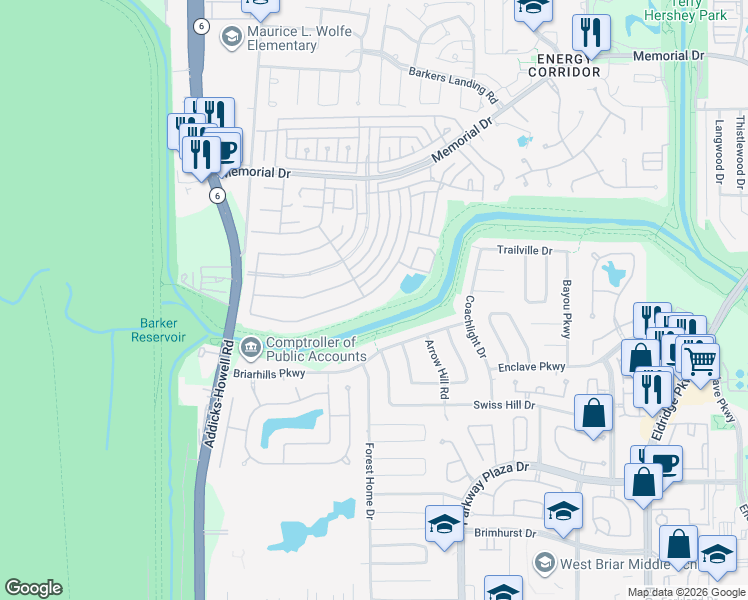 map of restaurants, bars, coffee shops, grocery stores, and more near 935 Ivy Wall Drive in Houston