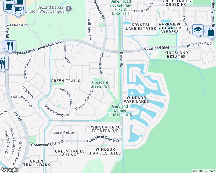 map of restaurants, bars, coffee shops, grocery stores, and more near 1311 Marlstone Drive in Houston