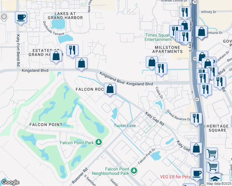 map of restaurants, bars, coffee shops, grocery stores, and more near 1474 Katy Gap Road in Katy