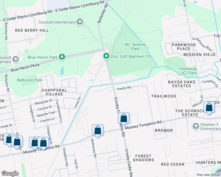 map of restaurants, bars, coffee shops, grocery stores, and more near 4133 Crosby Cedar Bayou Road in Baytown