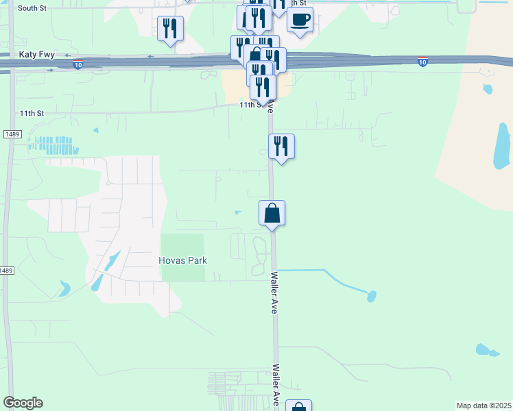 map of restaurants, bars, coffee shops, grocery stores, and more near 740 Farm to Market 359 in Brookshire