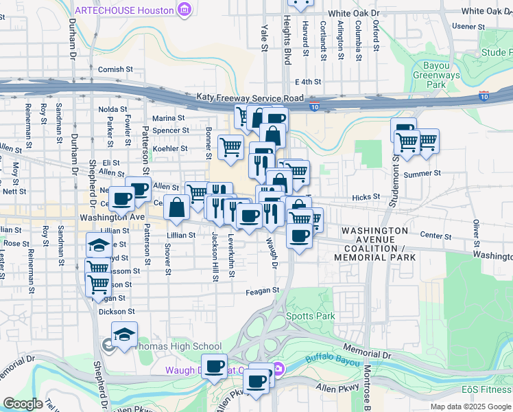 map of restaurants, bars, coffee shops, grocery stores, and more near in 