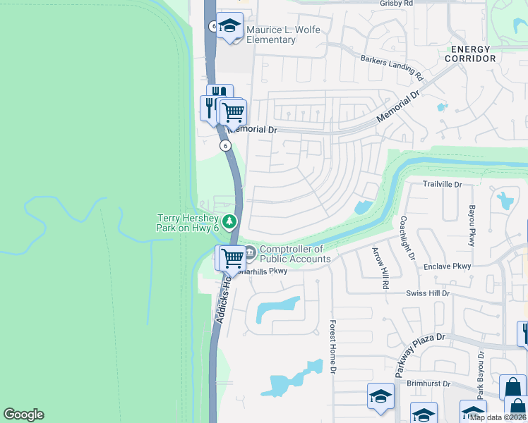 map of restaurants, bars, coffee shops, grocery stores, and more near 1122 Ivy Wall Drive in Houston