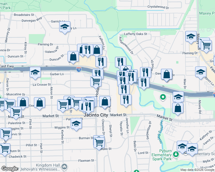 map of restaurants, bars, coffee shops, grocery stores, and more near 11209 Verano Street in Houston