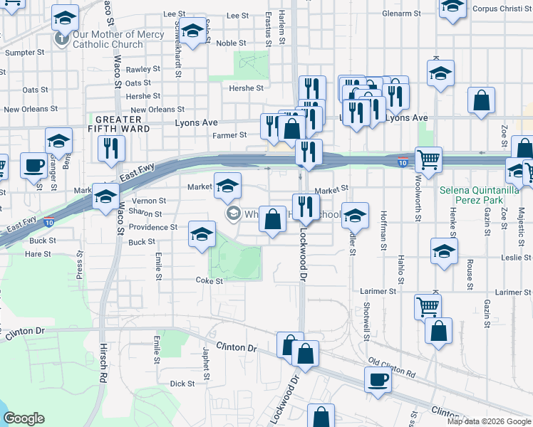 map of restaurants, bars, coffee shops, grocery stores, and more near 1235 Carroll Oliver Way in Houston