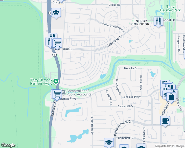map of restaurants, bars, coffee shops, grocery stores, and more near 919 Daria Drive in Houston