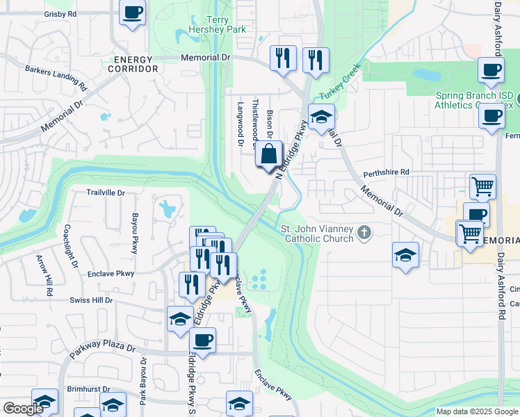 map of restaurants, bars, coffee shops, grocery stores, and more near in Houston