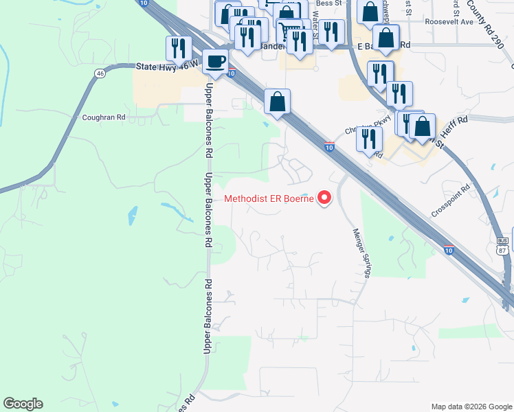 map of restaurants, bars, coffee shops, grocery stores, and more near 430 Knoll Springs in Boerne